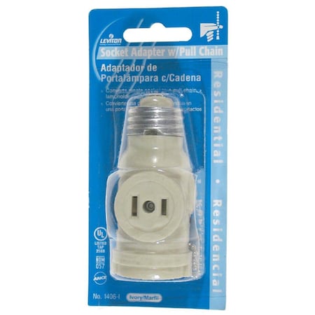Leviton Leviton White 2 Outlet Lamp Socket & Pull Chain L12-1406-W LE311837